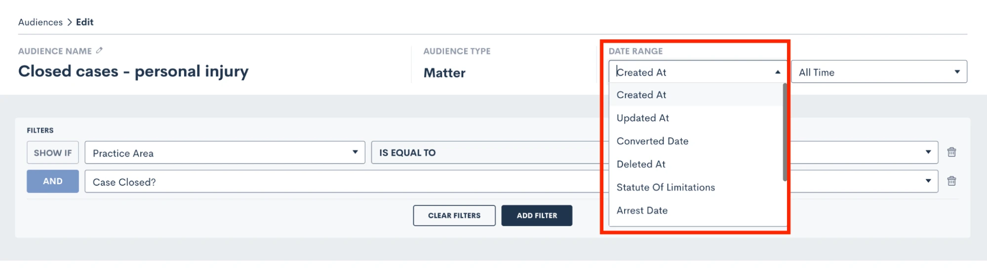 Select which date field you want to filter on