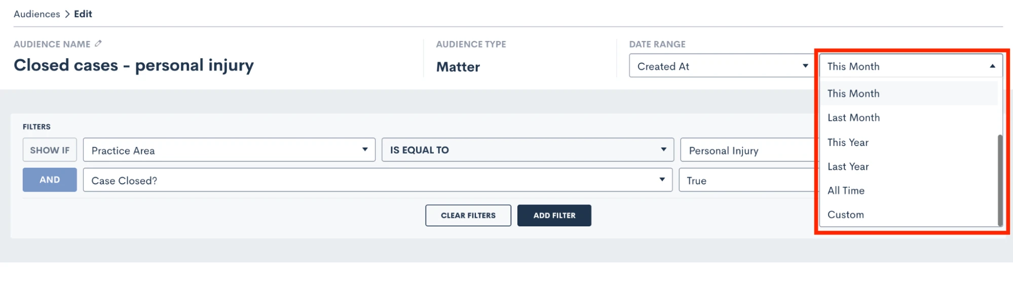 Select the date range, using one of the preset options, or create a static custom range for this report