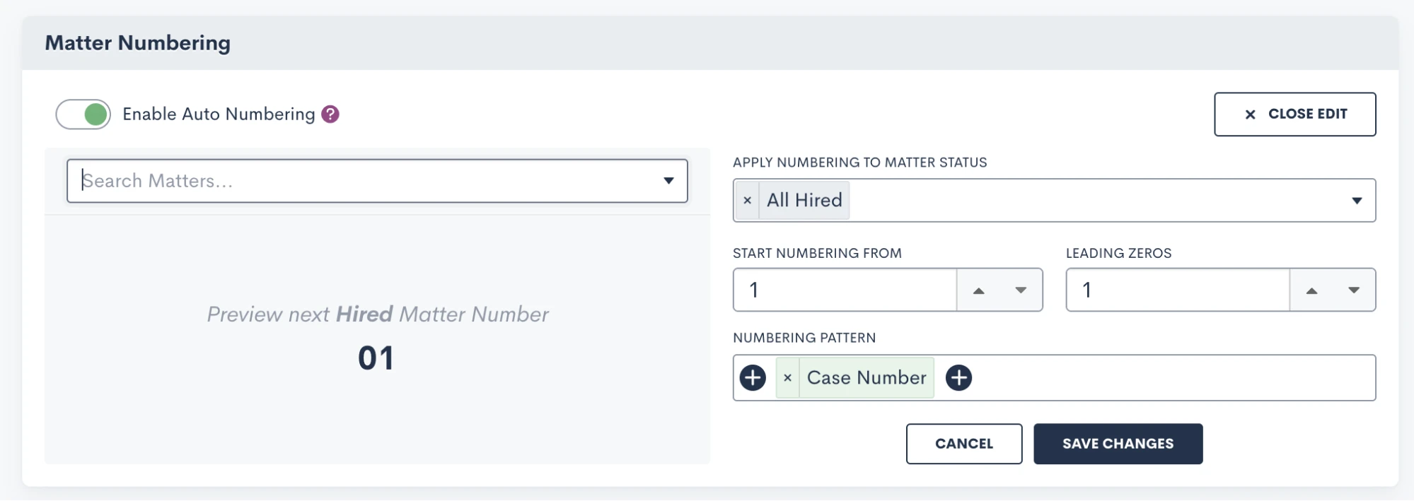 Matter Auto-Numbering