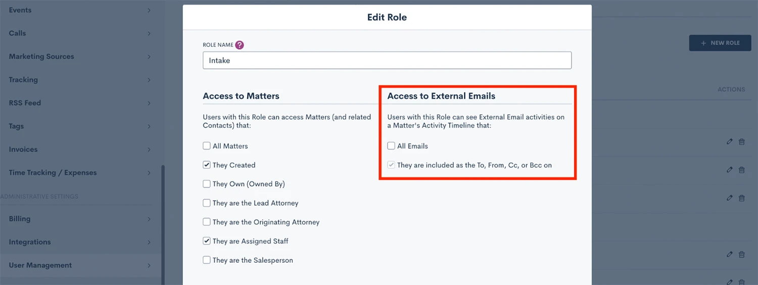 User Permission Options for Viewing Emails