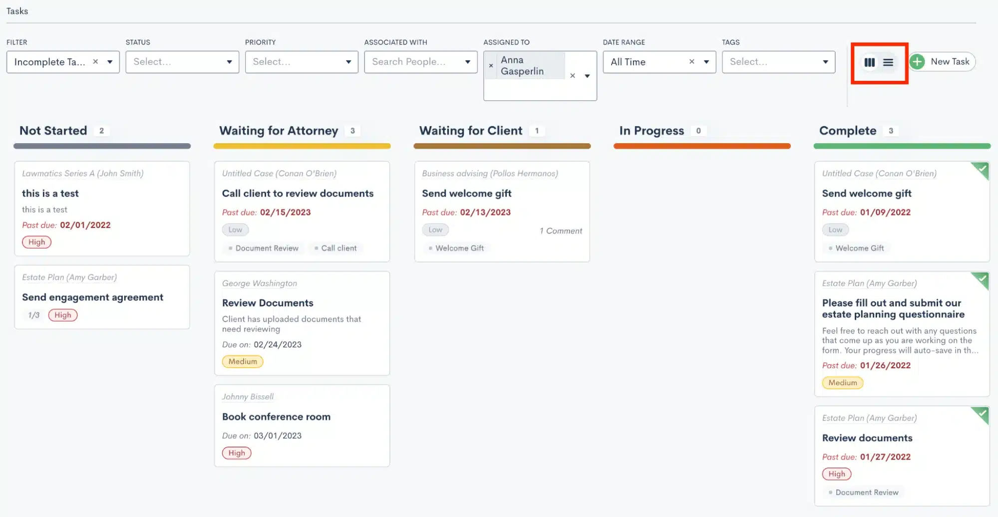 Toggle between the traditional list view and the Kanban view.