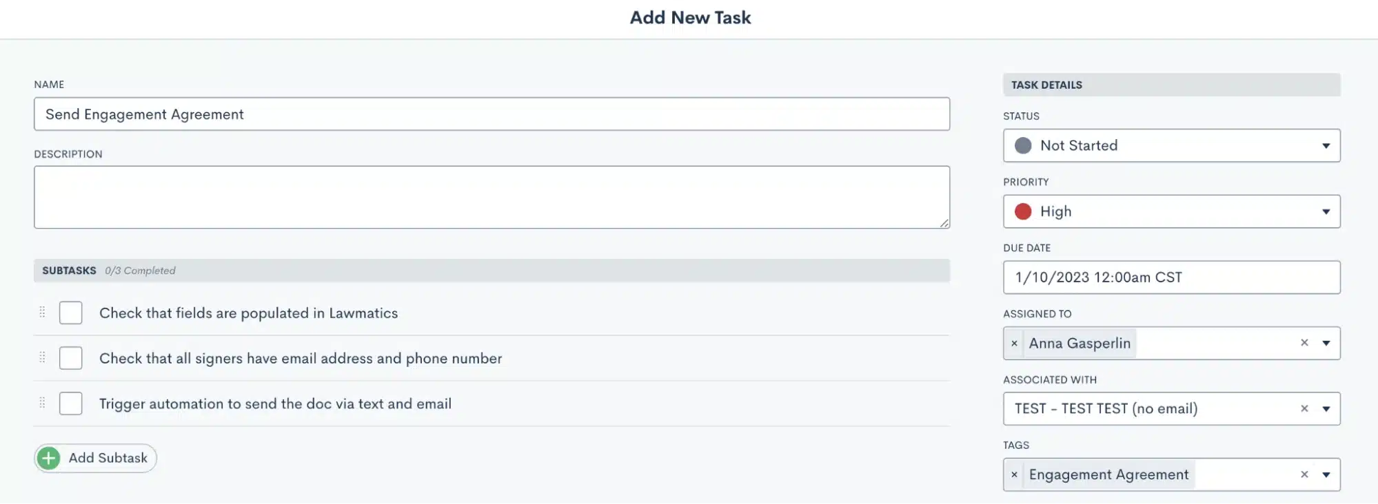 Create Sub Tasks within the Task