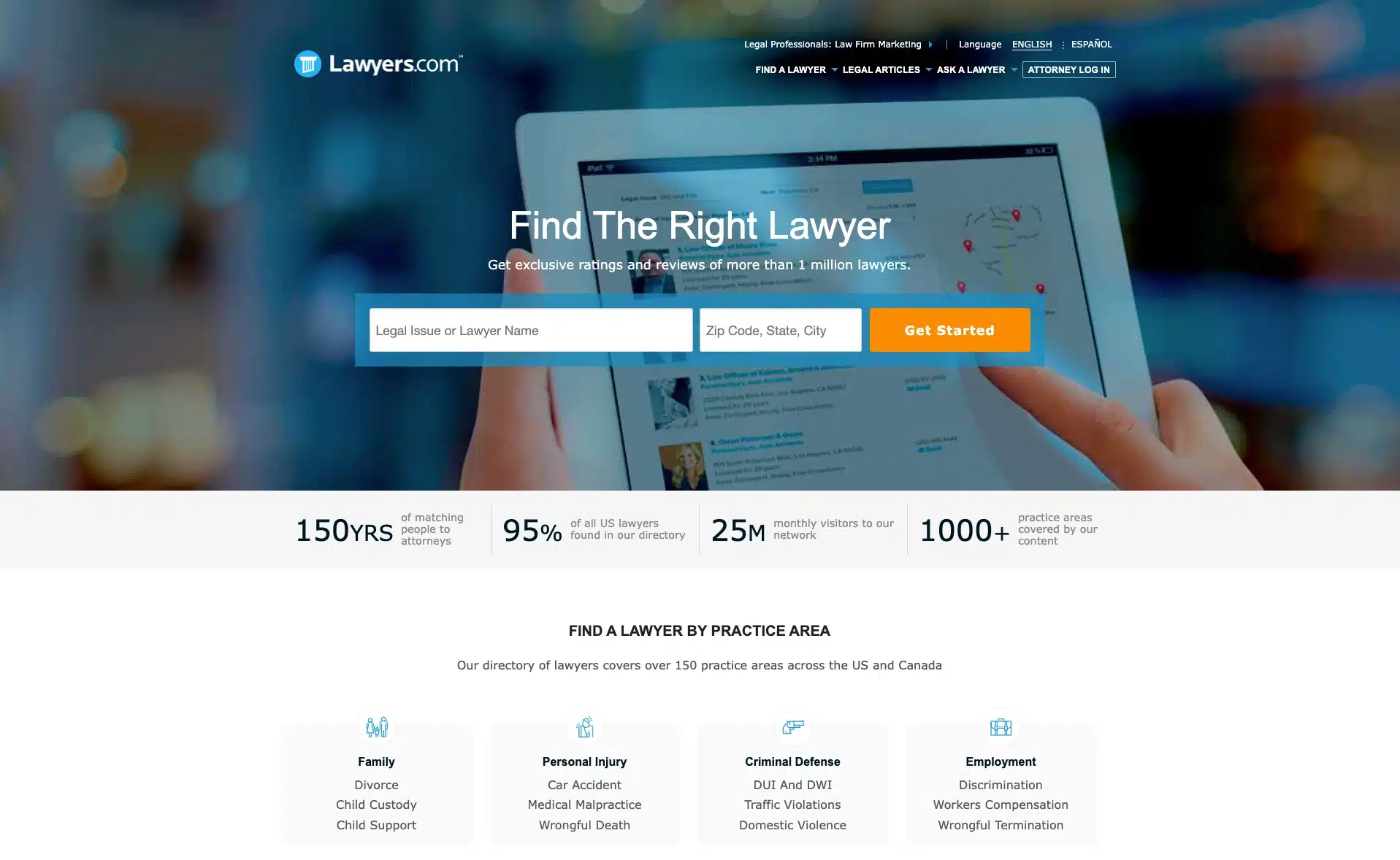 Lawyers.com home page