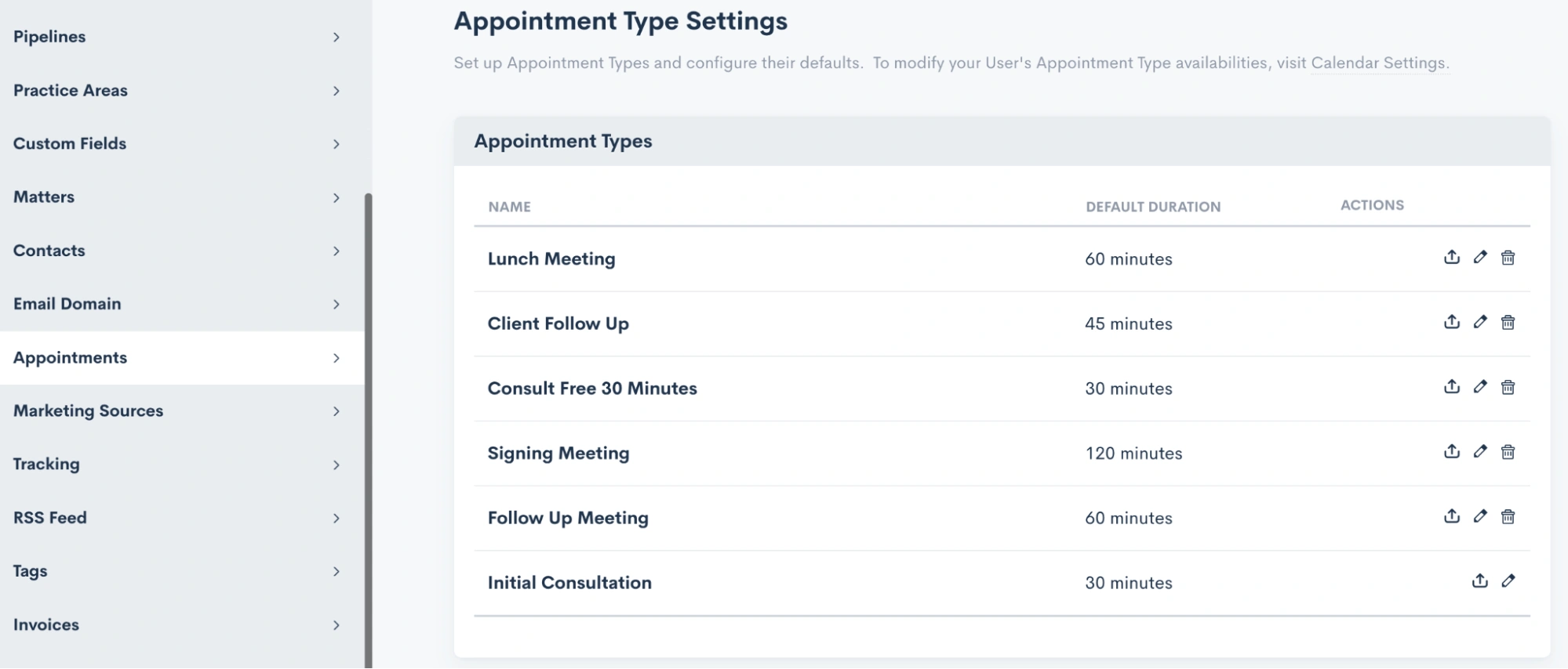 Appointment Settings