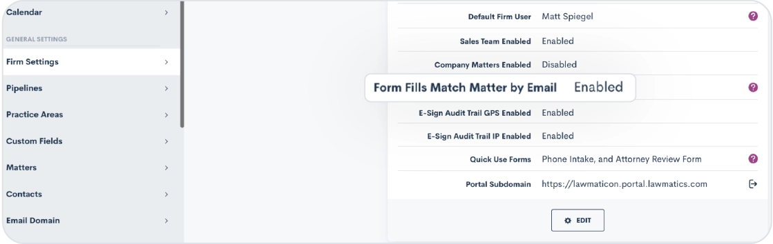 Enable the setting to Match Form Fills by Email