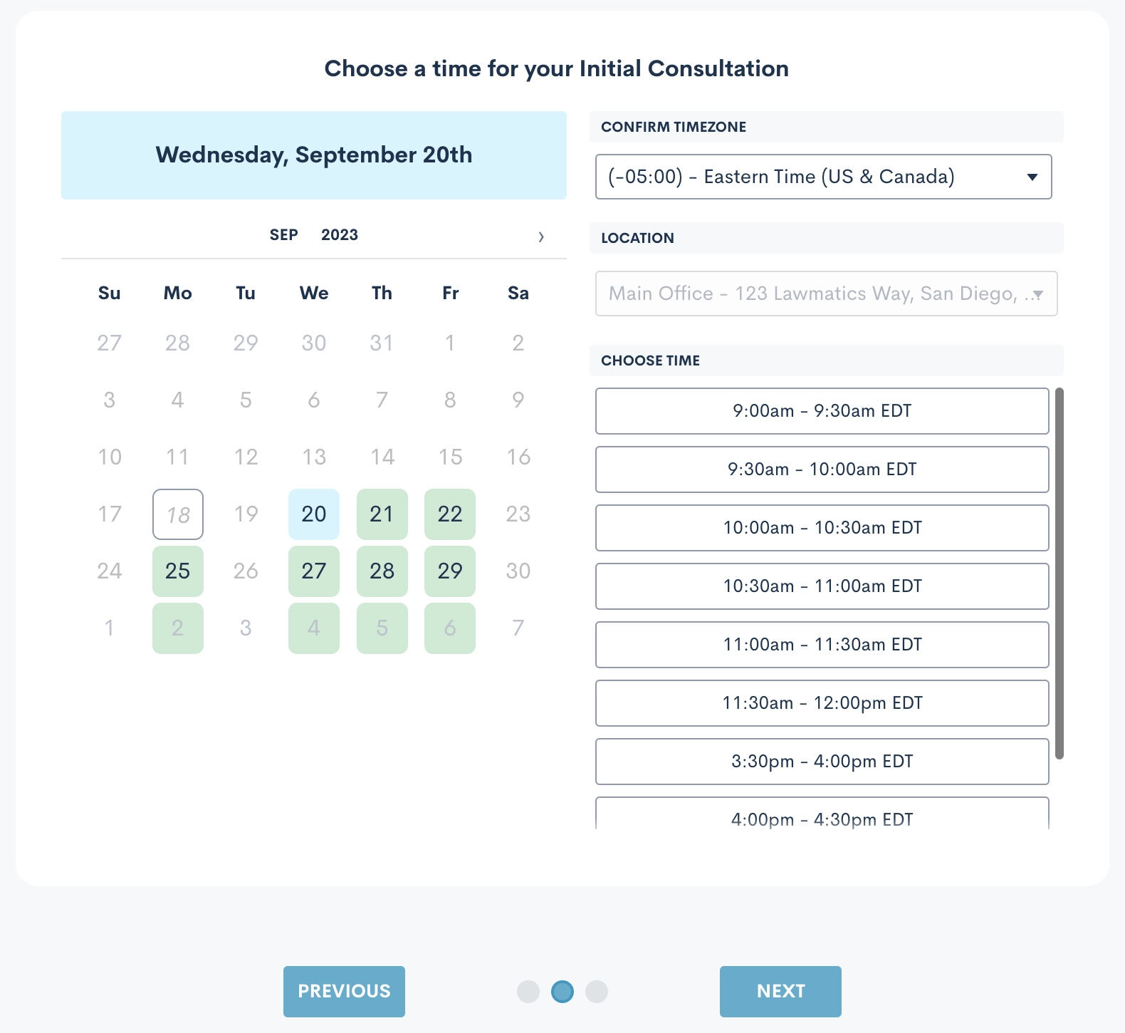 Calendar module where they can view the host's available time slots